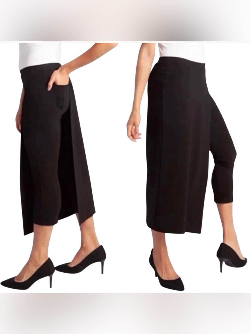 Betabrand Size Large Black The Sassiest Pants Skirt Stretch Cropped Business
